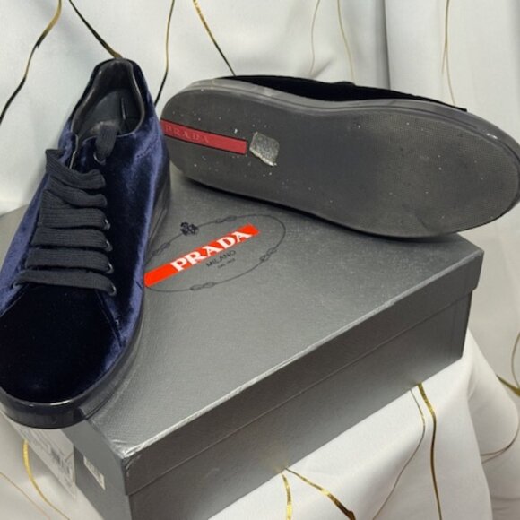 Prada Calzature Donna “Downtown” Trainers – Bleu Velvet – Size 40.5 - Picture 3 of 5